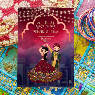 Indische bruiloft bespaart schattige bruidskoppels kaart