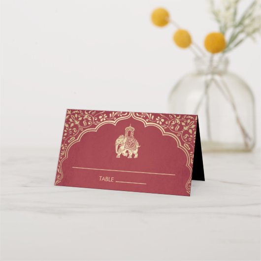 Indische bruiloft-kaart Faux Gold Foil Plaatskaartje (Voorkant)