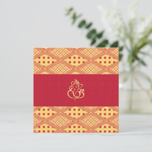 Indische bruiloft, rood en geel kaart (Staand voorkant)