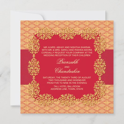 Indische bruiloft, rood en geel kaart (Achterkant)