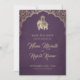 Indische bruiloft, Save The Date, Blauw, Goud, Gan Date