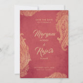 Indische bruiloft, Save The Date, Rood, Goud, Mehn Save The Date (Voorkant)