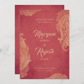 Indische bruiloft, Save The Date, Rood, Goud, Mehn Save The Date (Voorkant / Achterkant)
