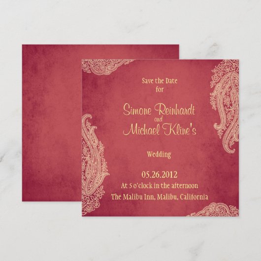 Indische bruiloft-uitnodiging, Mehndi, rood, goud Kaart (Voorkant / Achterkant)