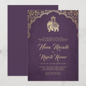 Indische bruiloft uitnodiging, Paarse, Goud, Ganes Kaart (Voorkant / Achterkant)