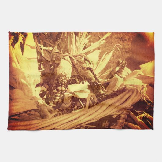 Indische corn in mandje  look Herfst Theedoek (Horizontaal)