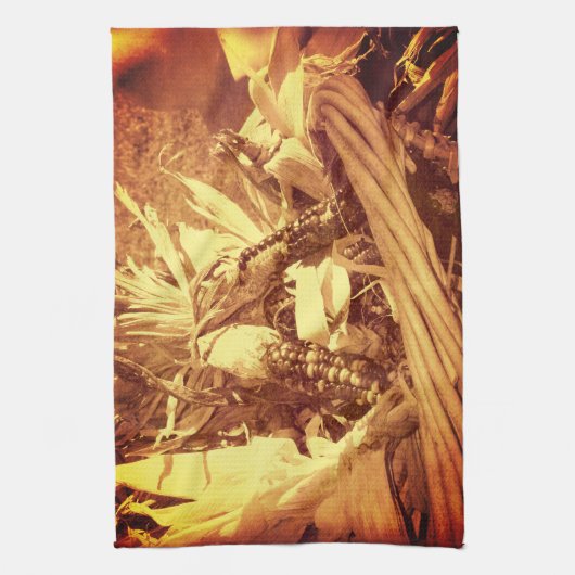 Indische corn in mandje  look Herfst Theedoek (Verticaal)