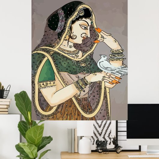 Indische dame met Dove Poster (Thuiskantoor)