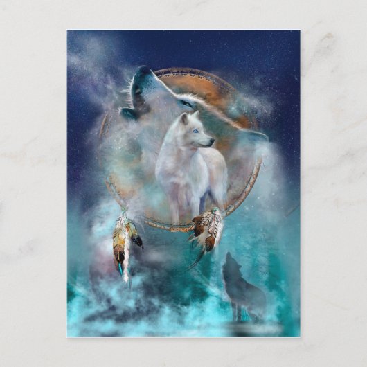 Indische dreamcatcher en etnische stammenwolf briefkaart (Voorkant)