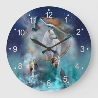 Indische dreamcatcher en etnische stammenwolf grote klok
