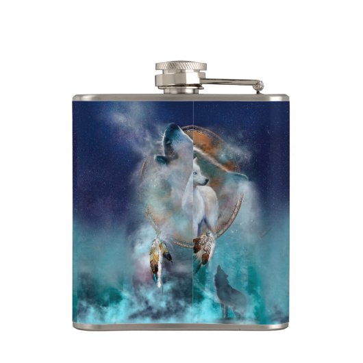 Indische dreamcatcher en etnische stammenwolf heupfles (Achterkant)