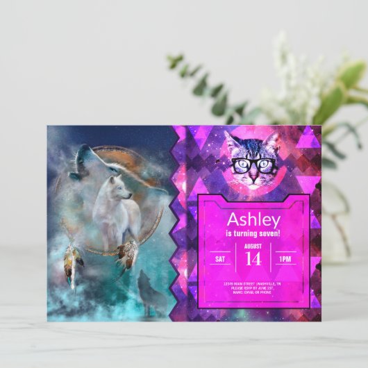 Indische dreamcatcher en etnische stammenwolf kaart (Staand voorkant)