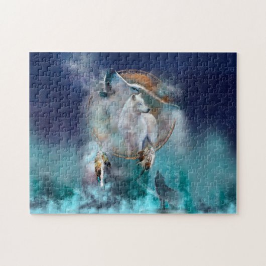 Indische dreamcatcher en etnische stammenwolf legpuzzel (Horizontaal)