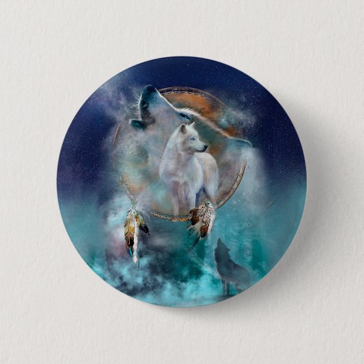 Indische dreamcatcher en etnische stammenwolf ronde button 5,7 cm (Voorkant)