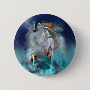Indische dreamcatcher en etnische stammenwolf ronde button 5,7 cm