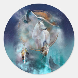 Indische dreamcatcher en etnische stammenwolf ronde sticker
