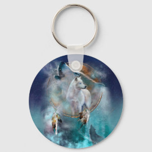 Indische dreamcatcher en etnische stammenwolf sleutelhanger