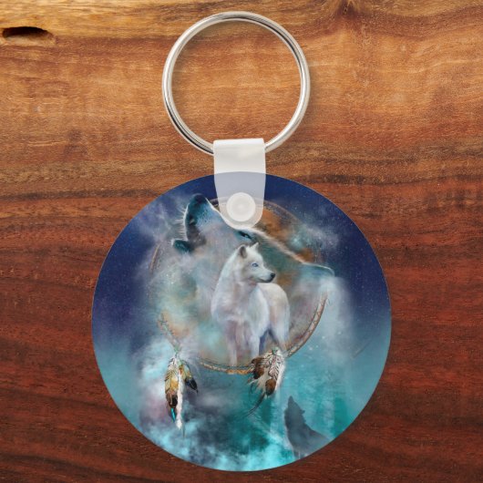 Indische dreamcatcher en etnische stammenwolf sleutelhanger (Voorkant)