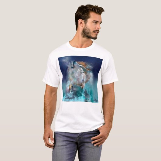Indische dreamcatcher en etnische stammenwolf t-shirt (Voorkant volledig)