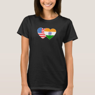 Indische en Amerikaanse vlag tweekleppige harten v T-shirt