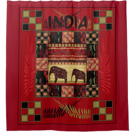 Indische etnische patchwork-olifanten douchegordijn (Voorkant)