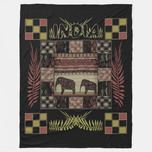 Indische etnische patchwork-olifanten fleece deken (Voorkant)