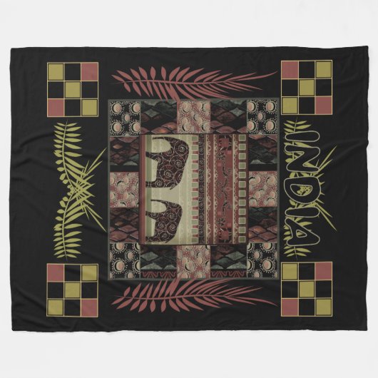 Indische etnische patchwork-olifanten fleece deken (Voorkant (Horizontaal))