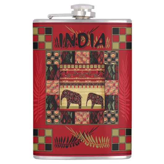 Indische etnische patchwork-olifanten heupfles (Voorkant)