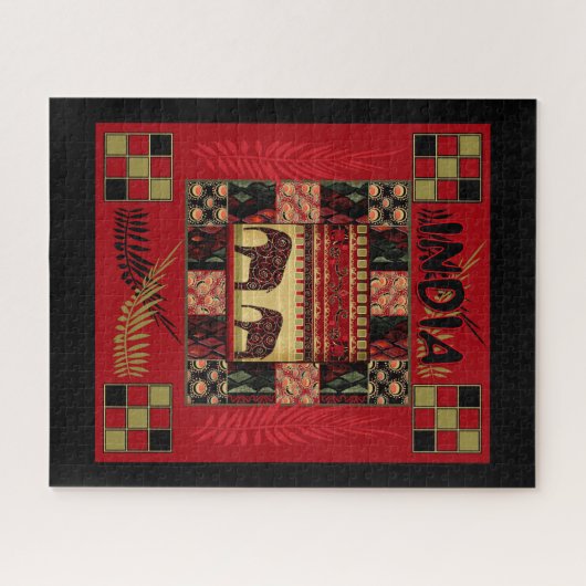 Indische etnische patchwork-olifanten legpuzzel (Horizontaal)