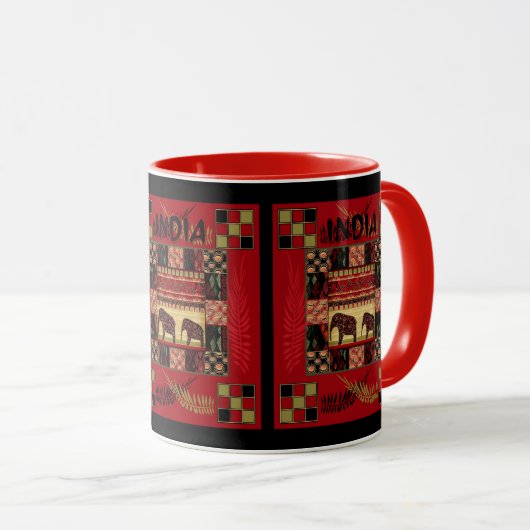 Indische etnische patchwork-olifanten mok (Voorkant rechts)