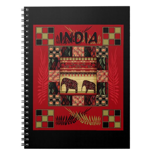 Indische etnische patchwork-olifanten notitieboek (Voorkant)