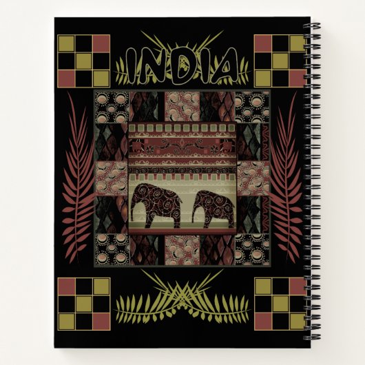 Indische etnische patchwork-olifanten notitieboek (Achterkant)