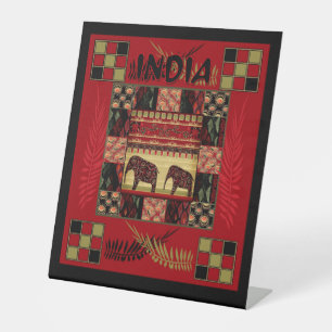 Indische etnische patchwork-olifanten reclamebord met voetstuk