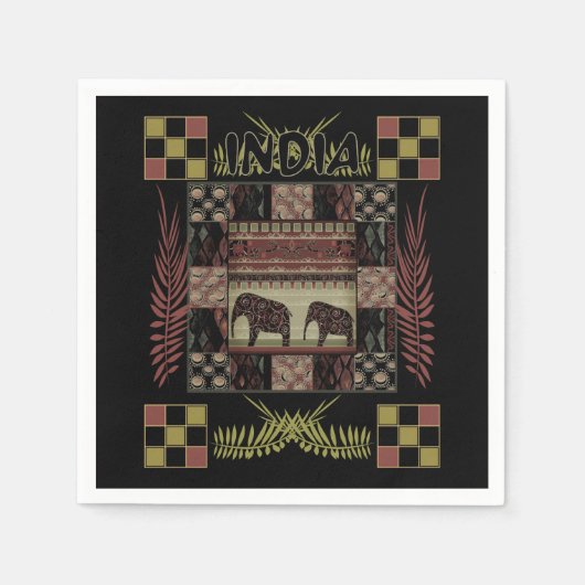 Indische etnische patchwork-olifanten servet (Voorkant)