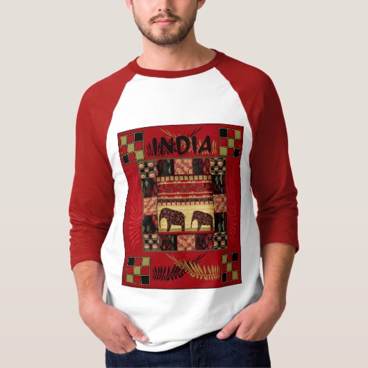 Indische etnische patchwork-olifanten t-shirt (Voorkant)
