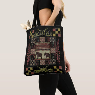 Indische etnische patchwork-olifanten tote bag
