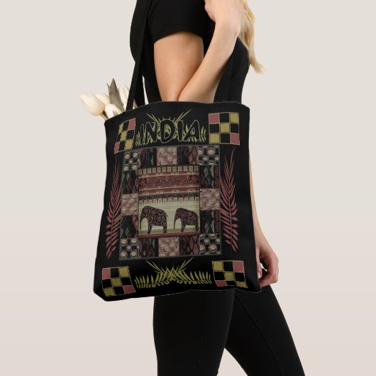 Indische etnische patchwork-olifanten tote bag (Dichtbij)