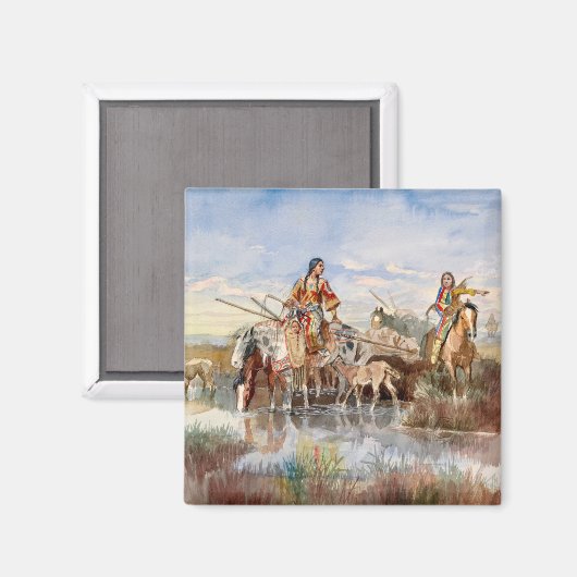 Indische familie met Travois, 1897, door Russell Magneet (Voorkant / Achterkant)