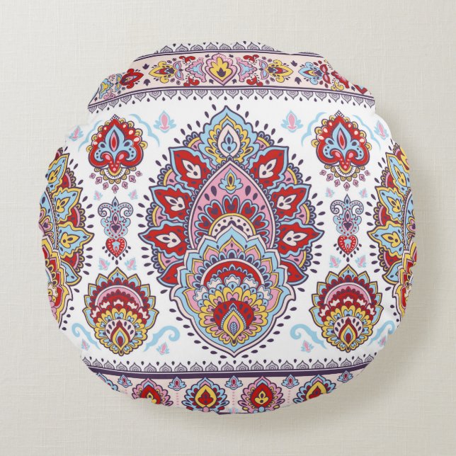 Indische florale paisley medallion. Ethnic Ma Rond Kussen (Voorkant)