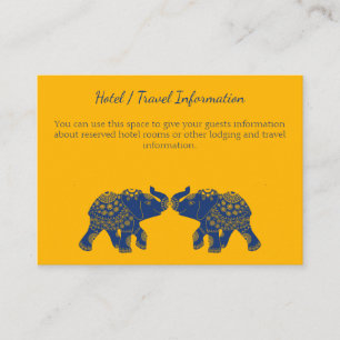 Indische Gedekte olifanten op Royal Blue Wedding Informatiekaartje