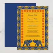 Indische Gedekte olifanten op Royal Blue Wedding Kaart (Voorkant / Achterkant)