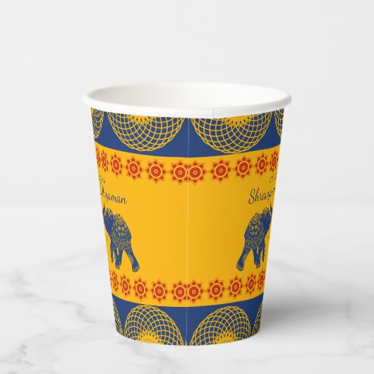 Indische Gedekte olifanten op Royal Blue Wedding Papieren Bekers (Rechts)
