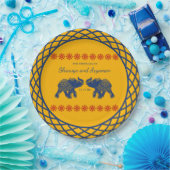 Indische Gedekte olifanten op Royal Blue Wedding Papieren Bordje (Feest)