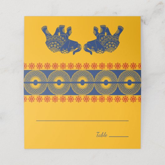Indische Gedekte olifanten op Royal Blue Wedding Plaatskaartje (Buitenkant ongevouwen)