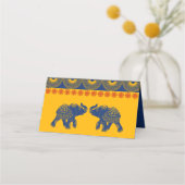 Indische Gedekte olifanten op Royal Blue Wedding Plaatskaartje (Achterkant)