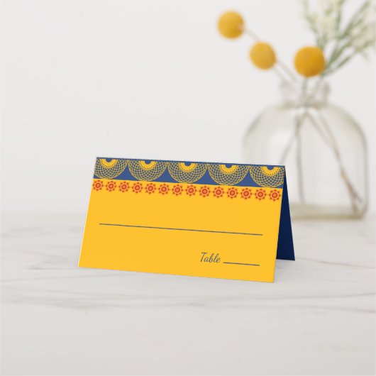 Indische Gedekte olifanten op Royal Blue Wedding Plaatskaartje (Voorkant)