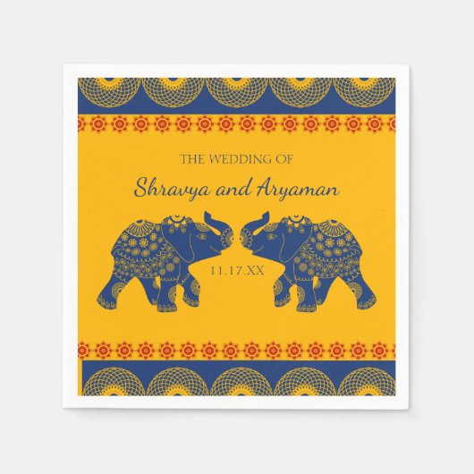 Indische Gedekte olifanten op Royal Blue Wedding Servet (Voorkant)