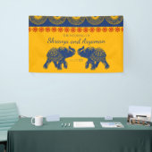 Indische Gedekte olifanten op Royal Blue Wedding Spandoek (Beurs)