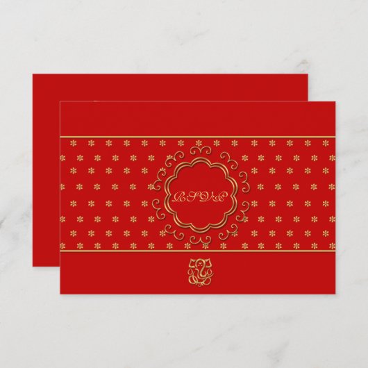 Indische geïnspireerde RSVP-weddenschap in rood en RSVP Kaartje (Voorkant / Achterkant)