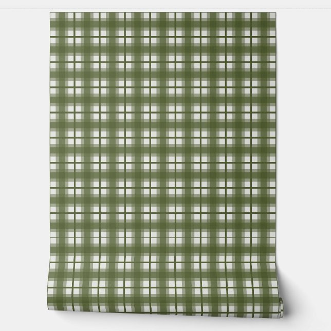 Indische Gingham - Olijfgroene Camouflage Behang (Afrollen)